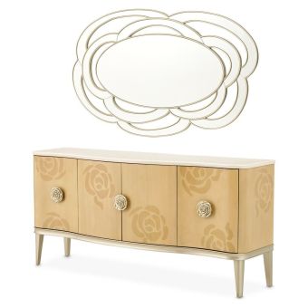 AICO Michael Amini Camellia Field Caramel Sideboard with Wall Mirror