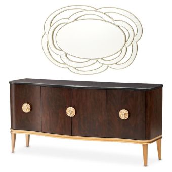 AICO Michael Amini Camellia Field Sideboard with Mirror in Warm Pecan