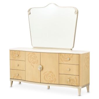 AICO Michael Amini Camellia Field Caramel Dresser with Mirror