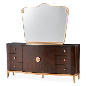 AICO Michael Amini Camellia Field Dresser with Mirror in Warm Pecan
