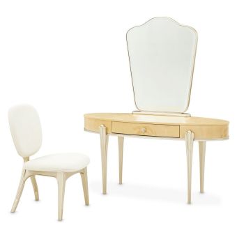 AICO Michael Amini Camellia Field Caramel Vanity Set with Mirror & Chair