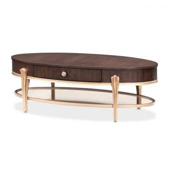 AICO Michael Amini Camellia Field Oval Cocktail Table in Warm Pecan