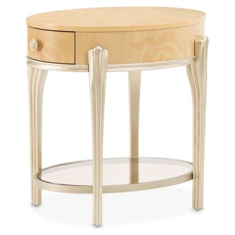 AICO Michael Amini Camellia Field Caramel Round End Table with Drawer