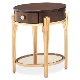 AICO Michael Amini Camellia Field Round End Table with Drawer in Warm Pecan