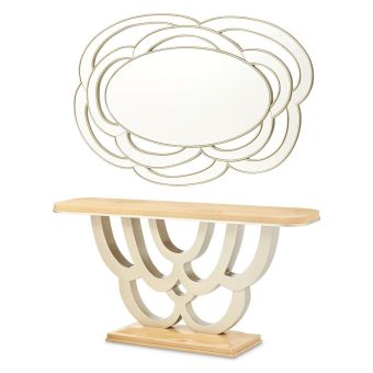 AICO Michael Amini Camellia Field Caramel Console Table with Mirror