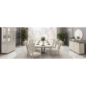 AICO Michael Amini Fantosini 7pc Pedestal Dining Set in Silver Mist