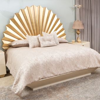 AICO Michael Amini Fantosini Eastern King Fan Bed in Gold Leaf