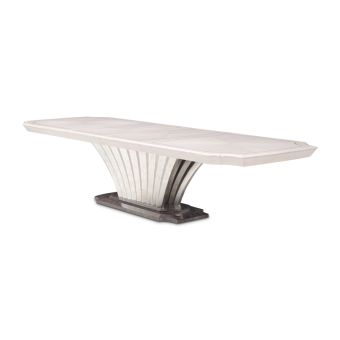 AICO Michael Amini Fantosini Pedestal Dining Table in Silver Mist