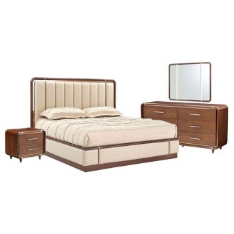 AICO Michael Amini Mason Park King Lift Up Storage Bedroom Set with Six-Drawer Dresser in Umber