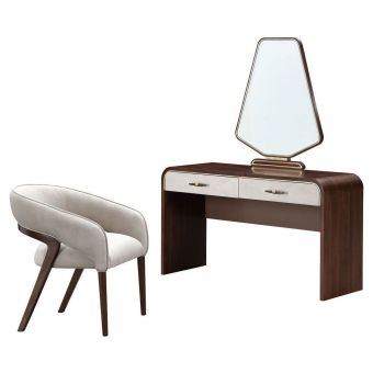 AICO Michael Amini Houston Vanity Set with Mirror & Chair in Walnut