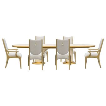 AICO Michael Amini Scotts Square 7pc Oval Dining Set in Light Champagne