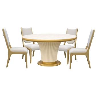 AICO Michael Amini Scotts Square 5pc Round Dining Set in Light Champagne