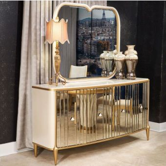 AICO Michael Amini Scotts Square Sideboard with Mirror in Light Champagne