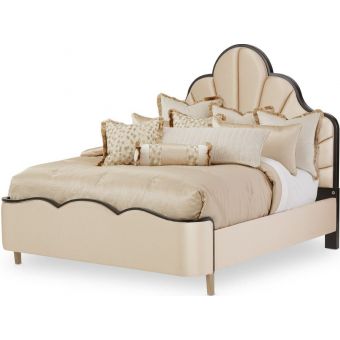 AICO Michael Amini Malibu Crest Queen Scalloped Panel Bed - Dark Espresso