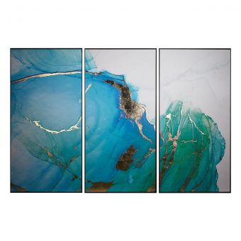 Sunpan Blue Lagoon (Set Of 3) in Charcoal Floater Frame - 30" X 60"