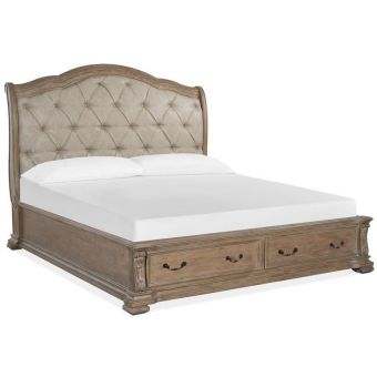 Magnussen Marisol California King Sleigh Storage Bed with Upholstered Headboard in Fawn