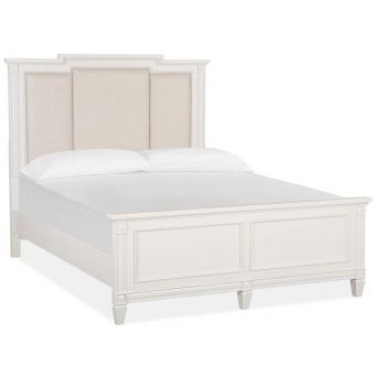 Magnussen Willowbrook King Panel Bed with Upholstered Headboard in Egg Shell White