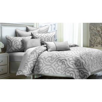 AICO Michael Amini Canterbury 8pc King Comforter Set - Silver