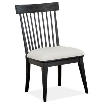 Magnussen Harper Springs Dining Side Chair with Upholstered Seat and Wood Windsor Back in Black - Set of 2