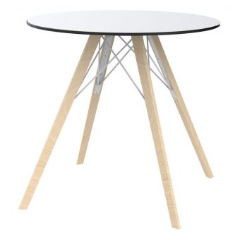 Vondom Faz Wood 31.5" Round Dining Table in White
