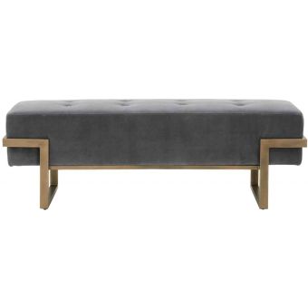 Essentials For Living District Fiona Upholstered Bench in Grey Velvet, Brass