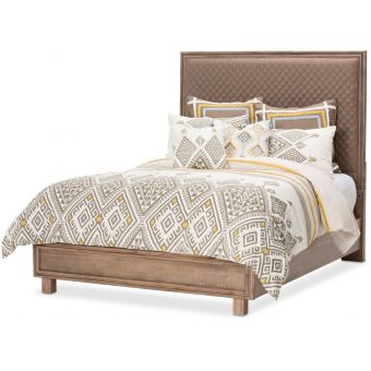 AICO Michael Amini Kathy Ireland Hudson Ferry Eastern King Diamond-Quilted Panel Bed in Brown