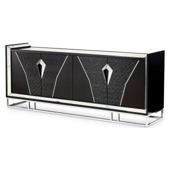 AICO Michael Amini Carmela Console Table in Glossy Charcoal Sand