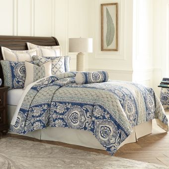 AICO Michael Amini La Rochelle 9pc Queen Comforter Set, Cadet