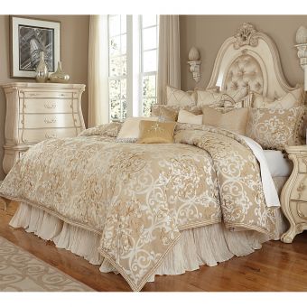 AICO Michael Amini Luxembourg 12pc Queen Comforter Set, Creme