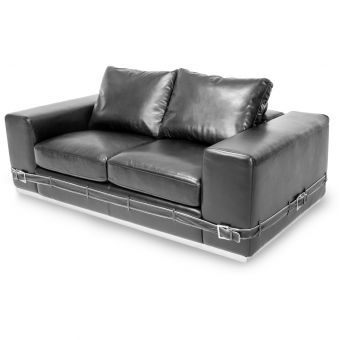 AICO Michael Amini Mia Bella Ciras Leather Love Seat in Black