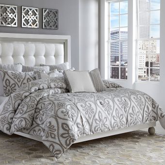 AICO Michael Amini Melrose Park 9pc Queen Comforter Set Gray (CL1A) - CLEARANCE SALE