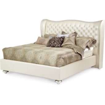 AICO Michael Amini Hollywood Swank Bed in Creamy Pearl, Cal King