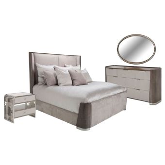 AICO Michael Amini Roxbury Park Cal. King Dual-Panel Bedroom Set in Slate