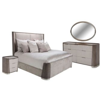 AICO Michael Amini Roxbury Park Cal. King Dual-Panel Bedroom Set with 3 Drawer Nighstand in Slate
