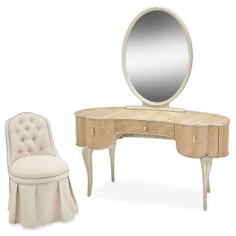 AICO Michael Amini Villa Cherie Caramel Vanity Set with Mirror & Chair
