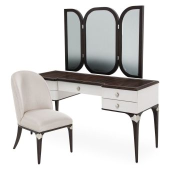 AICO Michael Amini Paris Chic Vanity Desk with Mirror & Chair in Espresso