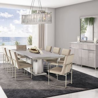 AICO Michael Amini Marin 7pc Rectangular Double Pedestal Dining Set in Greige