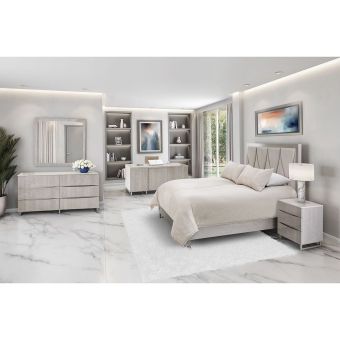 AICO Michael Amini Marin Cal King Panel Bedroom Set in Greige