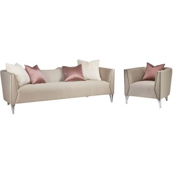 AICO Michael Amini Linea Sofa Set Metallic Silver Mist