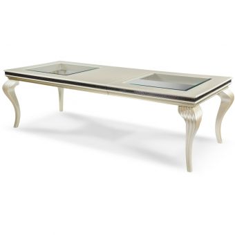 AICO Michael Amini Hollywood Swank 4 Leg Rectangular Dining Table in Pearl Caviar
