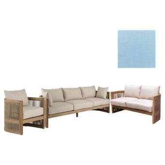 Panama Jack Outdoor Cabo Sofa Set with Cushions in Sunbrella Air Blue Fabric
