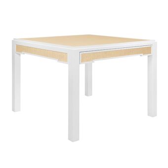 Worlds Away Robin Game Table in Matte White Lacquer Frame and Inset Natural Grasscloth