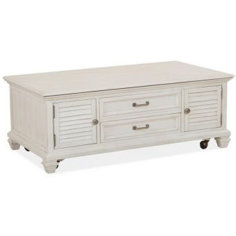 Magnussen Newport Lift Top Storage Cocktail Table with Casters in Alabaster