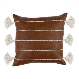 Classic Home DV Ezekiel Vegan Leather Brown 18x18 Pillow