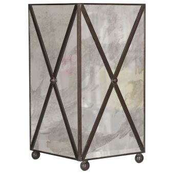 Worlds Away Antique Mirror Crosshatch Wastebasket