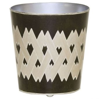 Worlds Away Oval Wastebasket Black and Silver Argyle