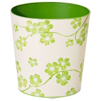 Worlds Away Green and Cream Wastebasket