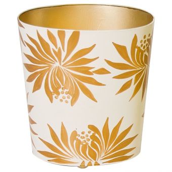 Worlds Away Gold and Cream Floral Wastebasket