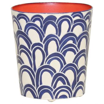 Worlds Away Oval Wastebasket Navy Cream and Orange