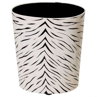 Worlds Away Black and Cream Animal Print Wastebasket